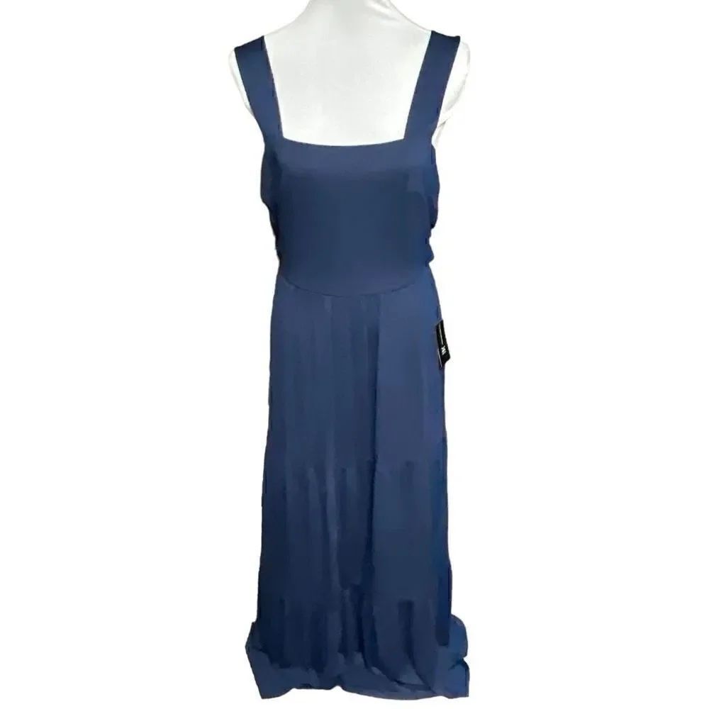 INC International Concepts Maxi Dress Nomad Indigo Sea Blue Square Neck Medium